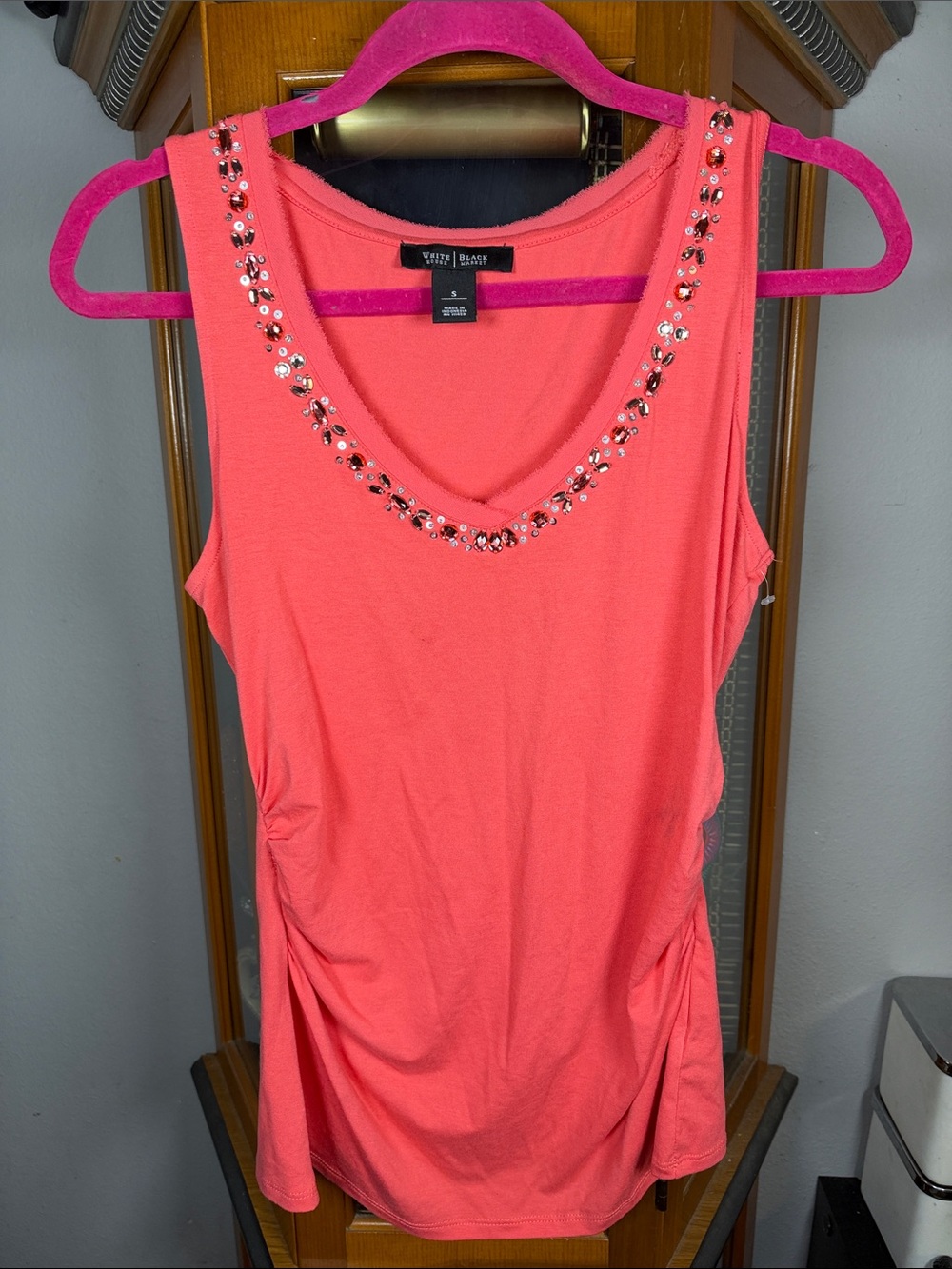 White House Black Market Coral Sleeveless Jeweled Tank